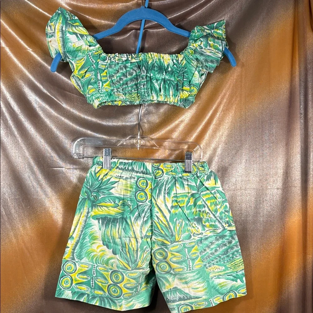 Vintage 1950’s RARE Hale Hawaii Tropical Green‎ Yellow Two-Piece Set crop top ii